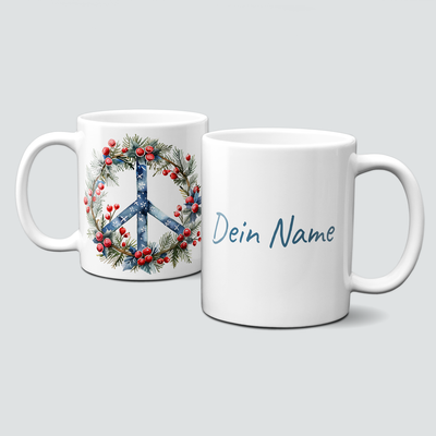 oh-cuptastic Tasse,  Weihnachten-PeaceSign-Peace-Symbol-Kranz-Personalisierbar