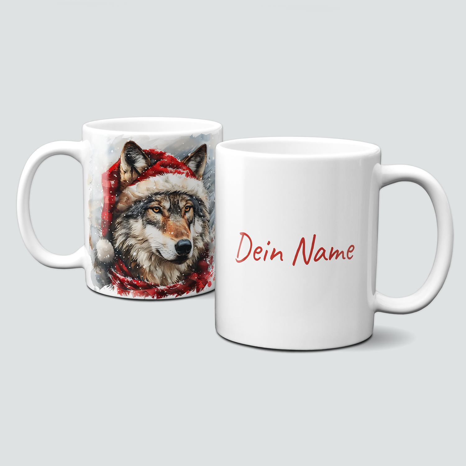 oh-cuptastic Tasse,  Weihnachten-Wolf-Weihnachtsmütze-Tiermotiv-Personalisierbar