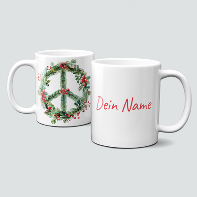 oh-cuptastic Tasse,  Weihnachten-PeaceSign-Peace-grün-Symbol-Personalisierbar
