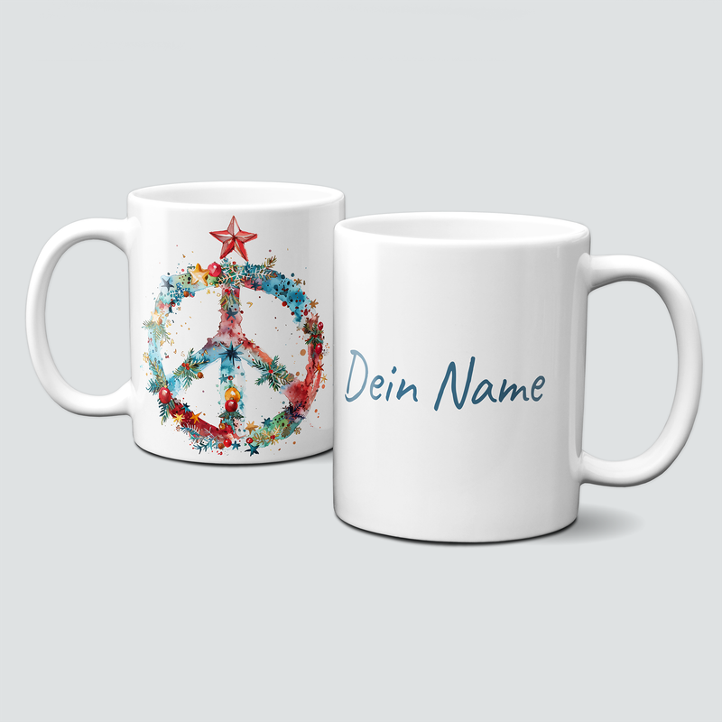 oh-cuptastic Tasse,  Weihnachten-PeaceSign-Peace-Symbol-bunt-Personalisierbar