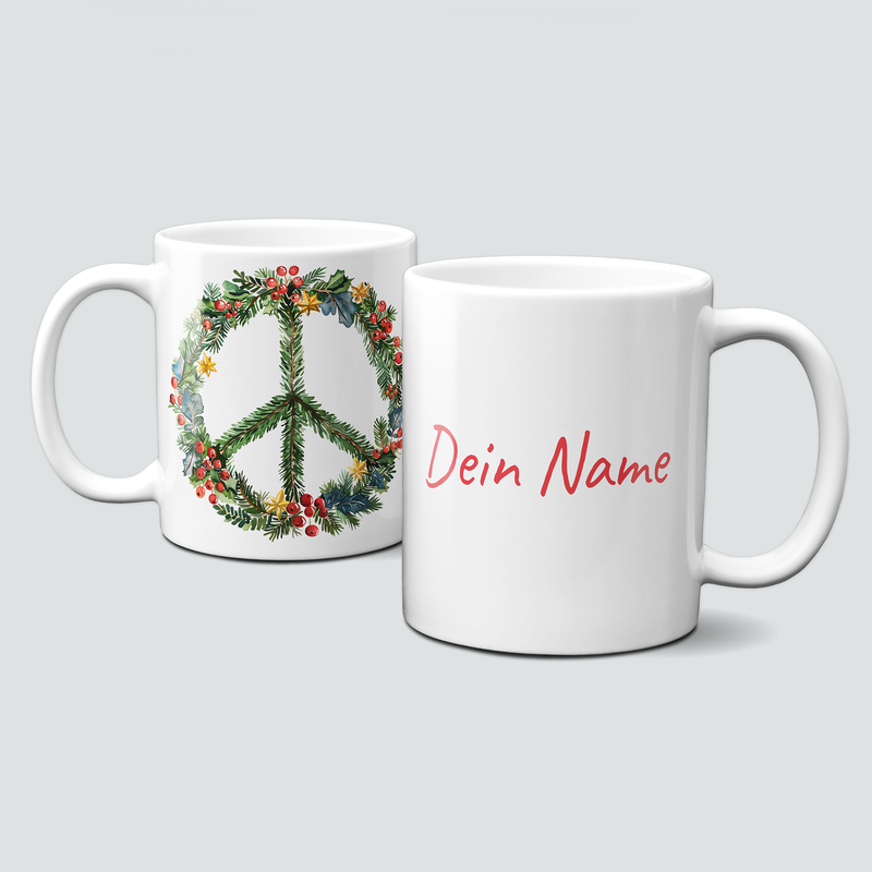 oh-cuptastic Tasse,  Weihnachten-PeaceSign-Peace-grün-rot-Symbol-Personalisierbar