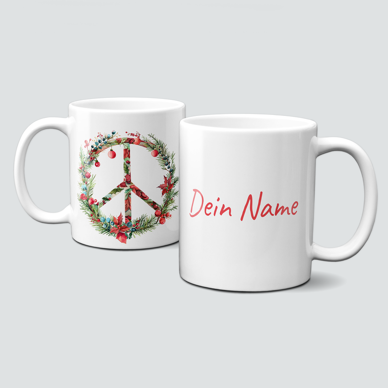 oh-cuptastic Tasse,  Weihnachten-PeaceSign-Peace-grün-rot-Symbol-Personalisierbar