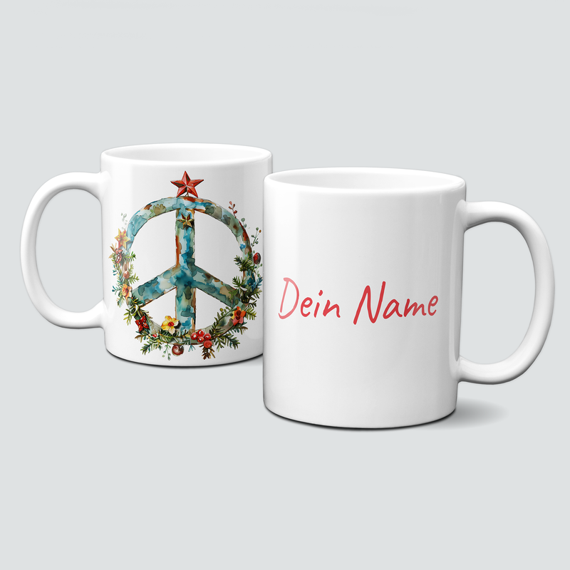oh-cuptastic Tasse,  Weihnachten-PeaceSign-Peace-bunt-Symbol-Personalisierbar