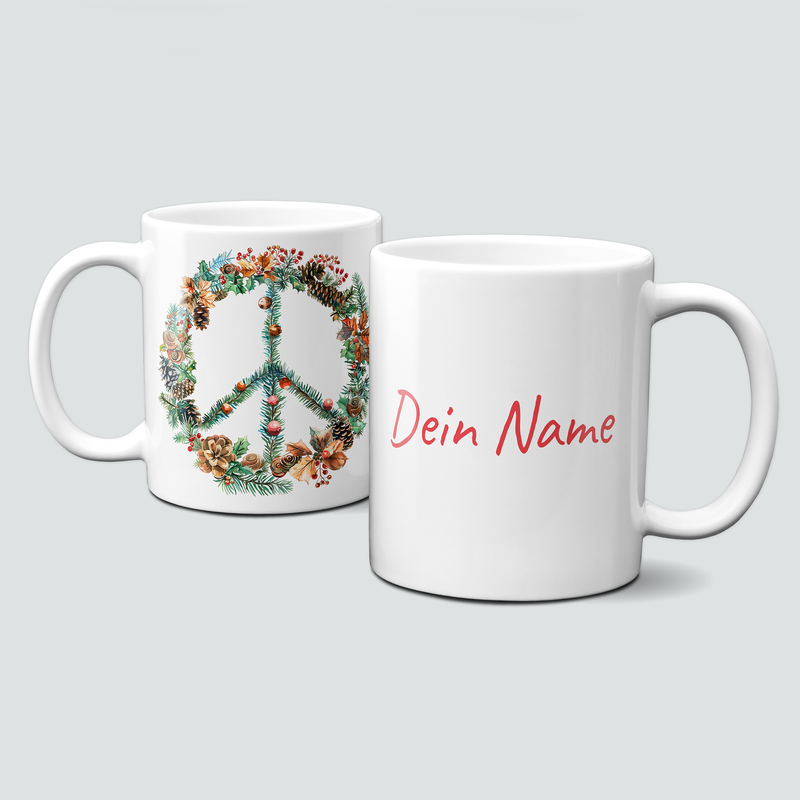 oh-cuptastic Tasse,  Weihnachten-PeaceSign-Peace-Tannenzapfen-Symbol-Personalisierbar