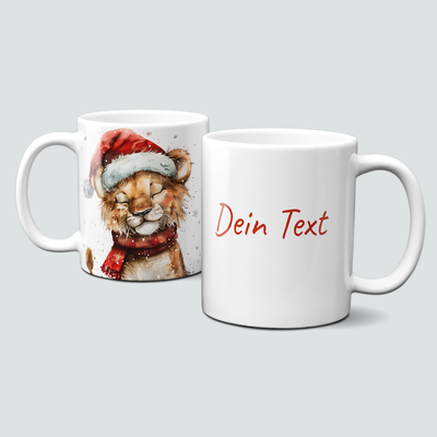 oh-cuptastic Tasse, Weihnachten-Löwe-MĂŒtze-Schal-Tiermotiv-Personalisierbar oh-cuptastic Tasse, Weihnachten-Löwe-MĂŒtze-Schal-Tiermotiv-Personalisierbar