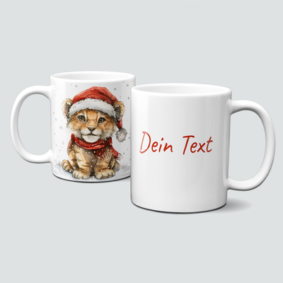 oh-cuptastic Tasse,  Weihnachten-Löwe-Mütze-Schal-Tiermotiv-Personalisierbar