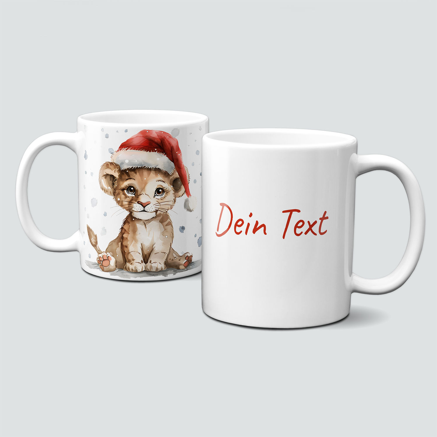 oh-cuptastic Tasse,  Weihnachten-Löwe-Weihnachtsmütze-Tiermotiv-Personalisierbar