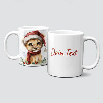 oh-cuptastic Tasse,  Weihnachten-Löwe-Weihnachtsmütze &amp; Schal-Tiermotiv-Personalisierbar