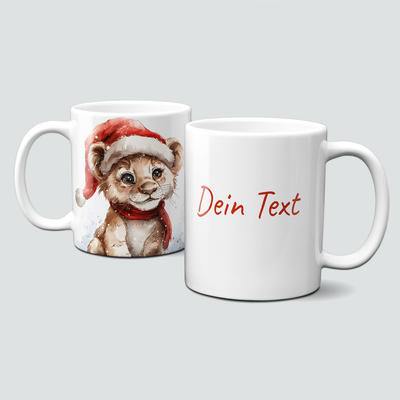 oh-cuptastic Tasse,  Weihnachten-Löwe-Mütze-Schal-Tiermotiv-Personalisierbar