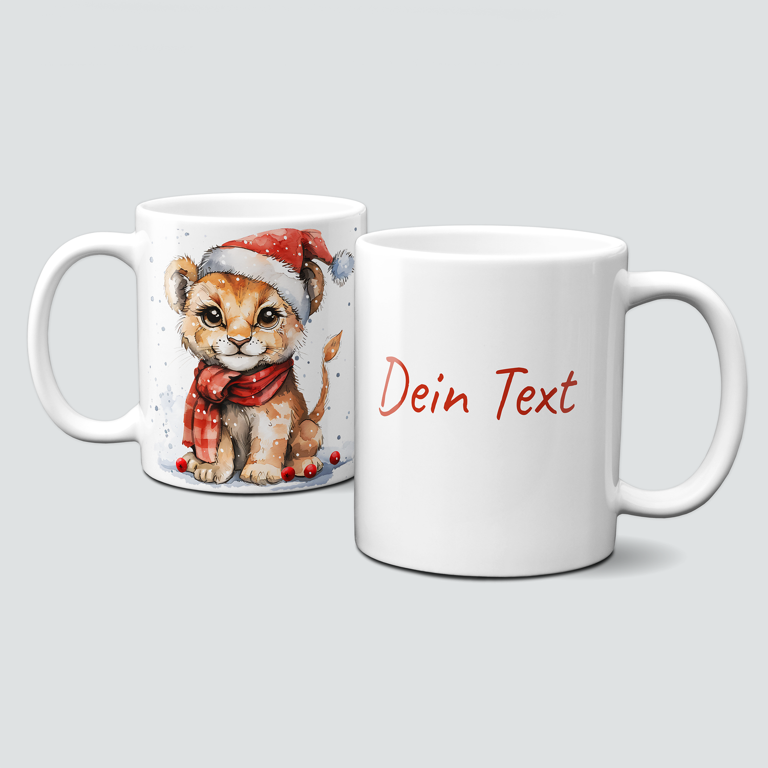 oh-cuptastic Tasse,  Weihnachten-Löwe-Mütze-Schal-Tiermotiv-Personalisierbar