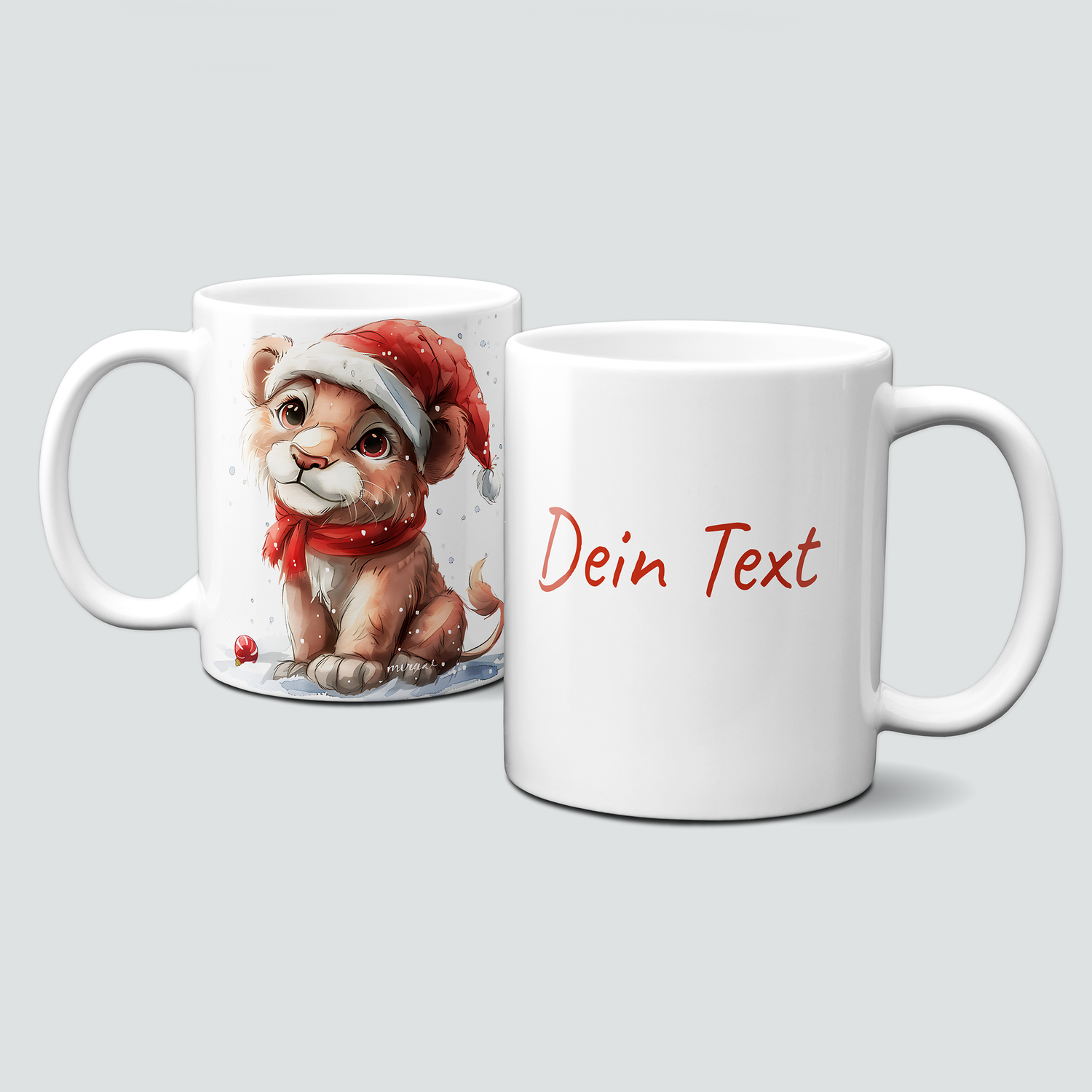 oh-cuptastic Tasse,  Weihnachten-Löwe-Mütze-Schal-Tiermotiv-Personalisierbar