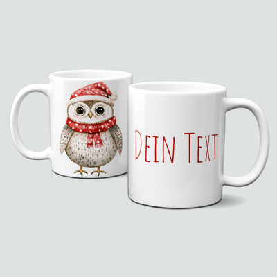 oh-cuptastic Tasse,  Weihnachten-Eule-Mütze &amp; Schal-Tiermotiv-Personalisierbar