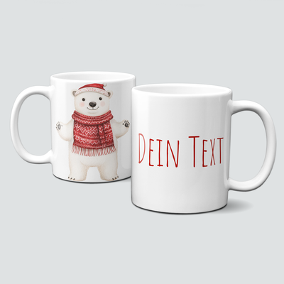 oh-cuptastic Tasse,  Weihnachten-Eisbär-Mütze,Schal &amp; Pullover-Tiermotiv-Personalisierbar
