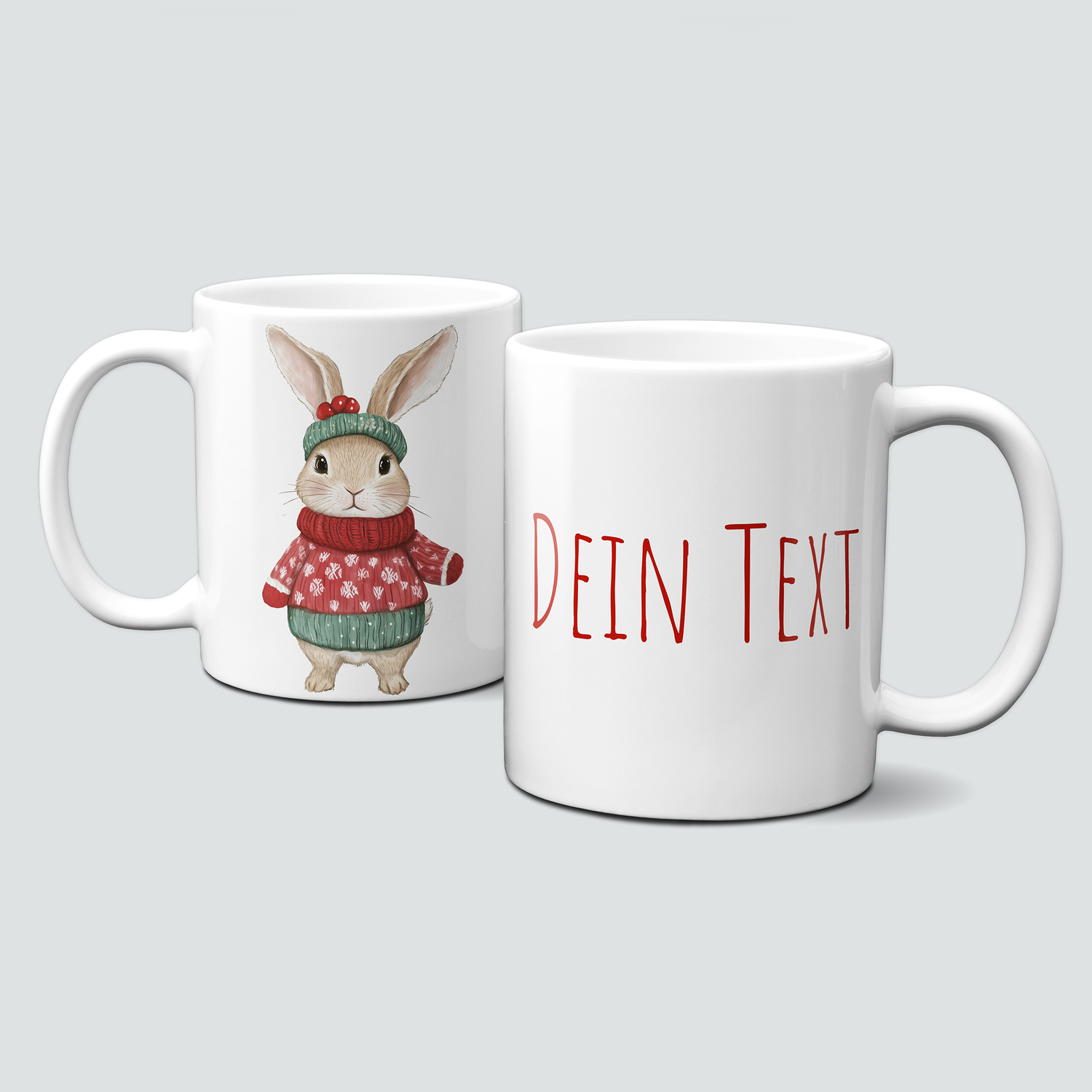 oh-cuptastic Tasse, Weihnachten-Hase-MĂŒtze & Pullover-Tiermotiv-Personalisierbar oh-cuptastic Tasse, Weihnachten-Hase-MĂŒtze & Pullover-Tiermotiv-Personalisierbar