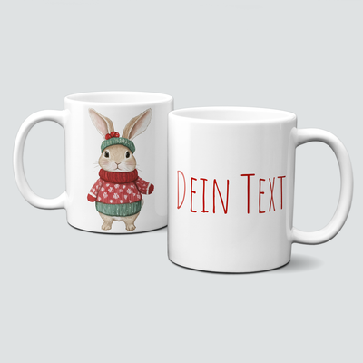 oh-cuptastic Tasse,  Weihnachten-Hase-Mütze &amp; Pullover-Tiermotiv-Personalisierbar
