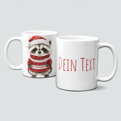 oh-cuptastic Tasse,  Weihnachten-Waschbär-Mütze-Tiermotiv-Personalsierbar