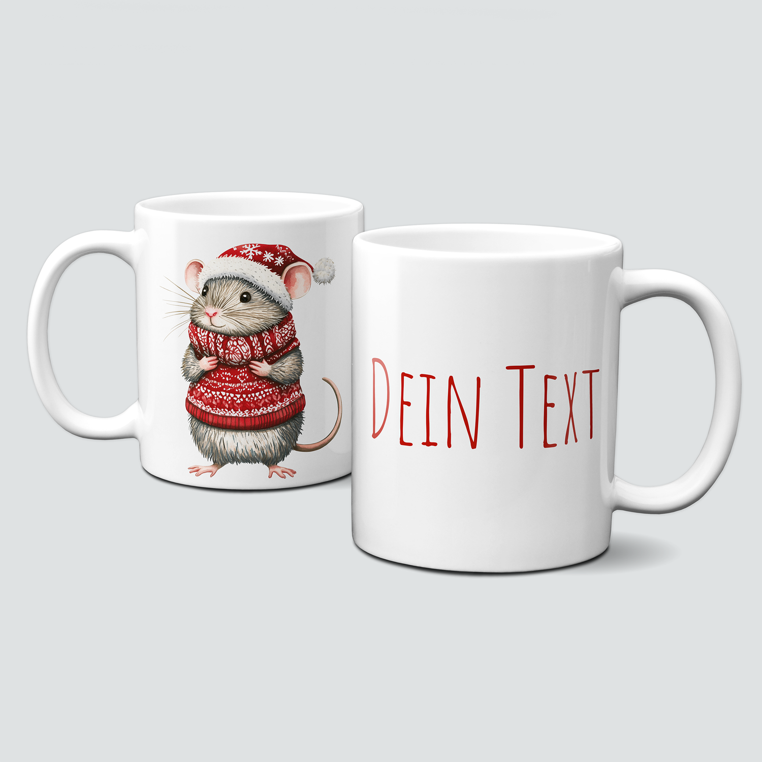 oh-cuptastic Tasse,  Weihnachten-Maus-Mütze-Pullover-Tiermotiv-Personalsierbar