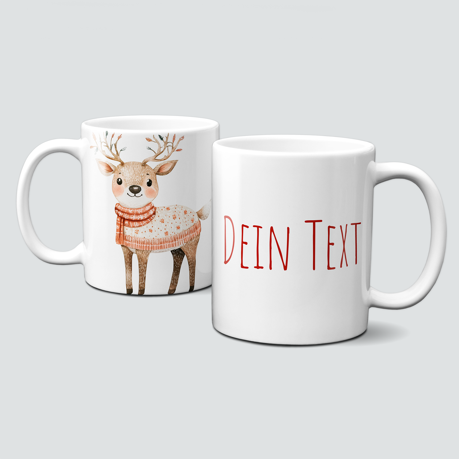 oh-cuptastic Tasse,  Weihnachten-Reh-Mütze-Schal-Tiermotiv-Personalsierbar