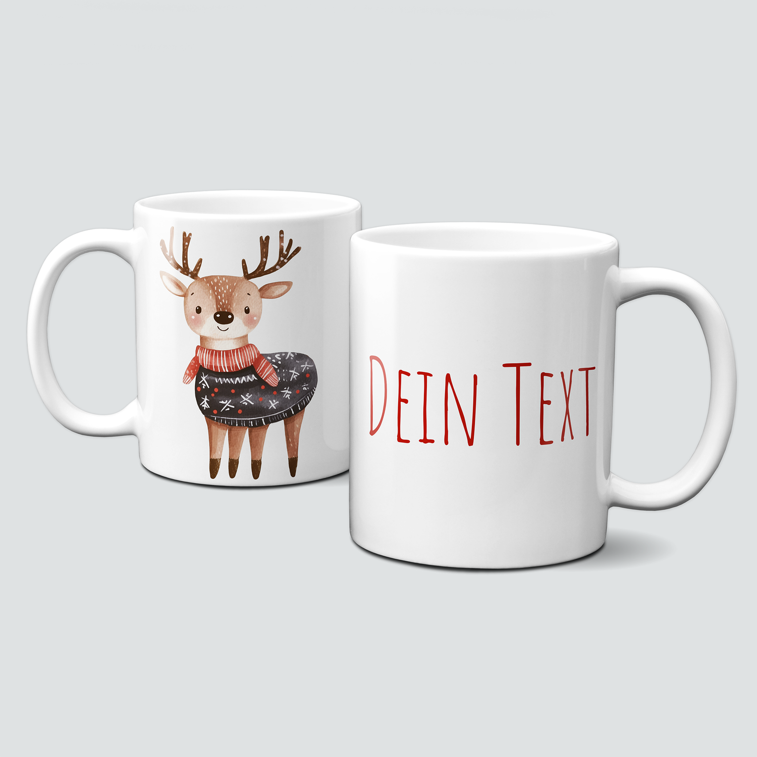 oh-cuptastic Tasse,  Weihnachten-Reh-Pullover-Schal-Tiermotiv-Personalsierbar