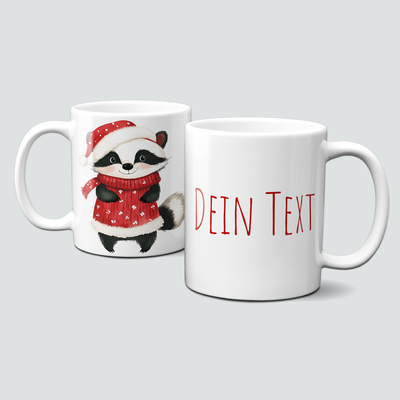 oh-cuptastic Tasse,  Weihnachten-Dachs-Mütze-Schal-Tiermotiv-Personalsierbar
