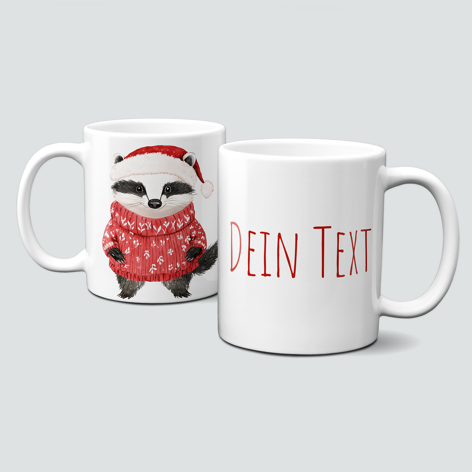oh-cuptastic Tasse,  Weihnachten-Dachs-Mütze-Pullover-Tiermotiv-Personalsierbar