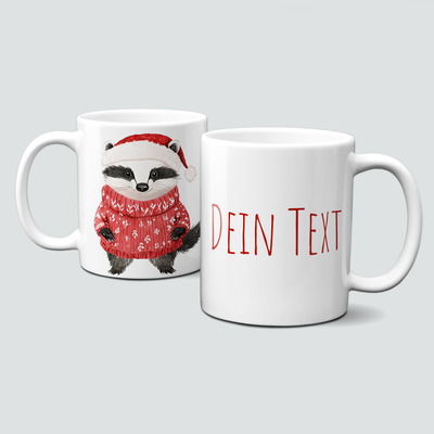 oh-cuptastic Tasse,  Weihnachten-Dachs-Mütze-Pullover-Tiermotiv-Personalsierbar
