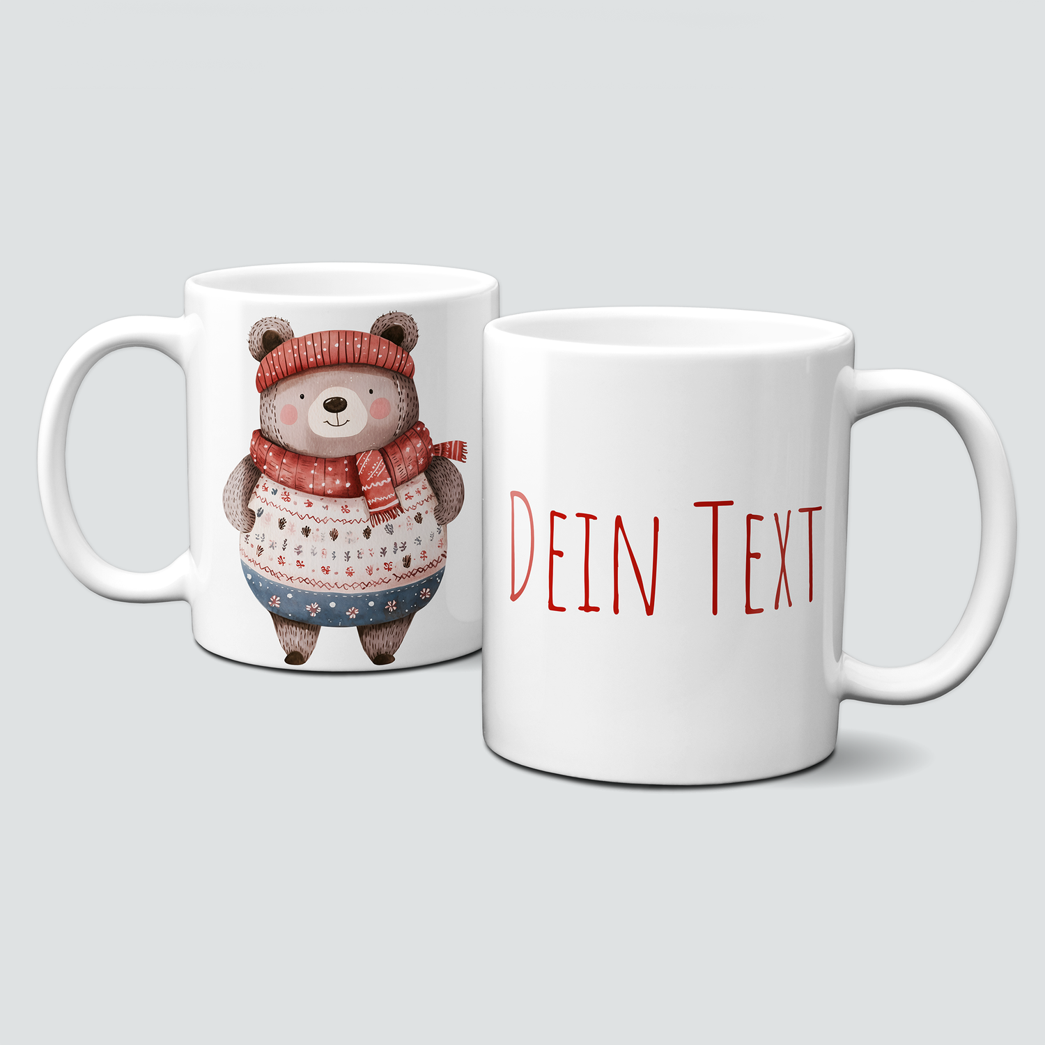 oh-cuptastic Tasse,  Weihnachten-Teddybär-Mütze-Pullover-Tiermotiv-Personalsierbar