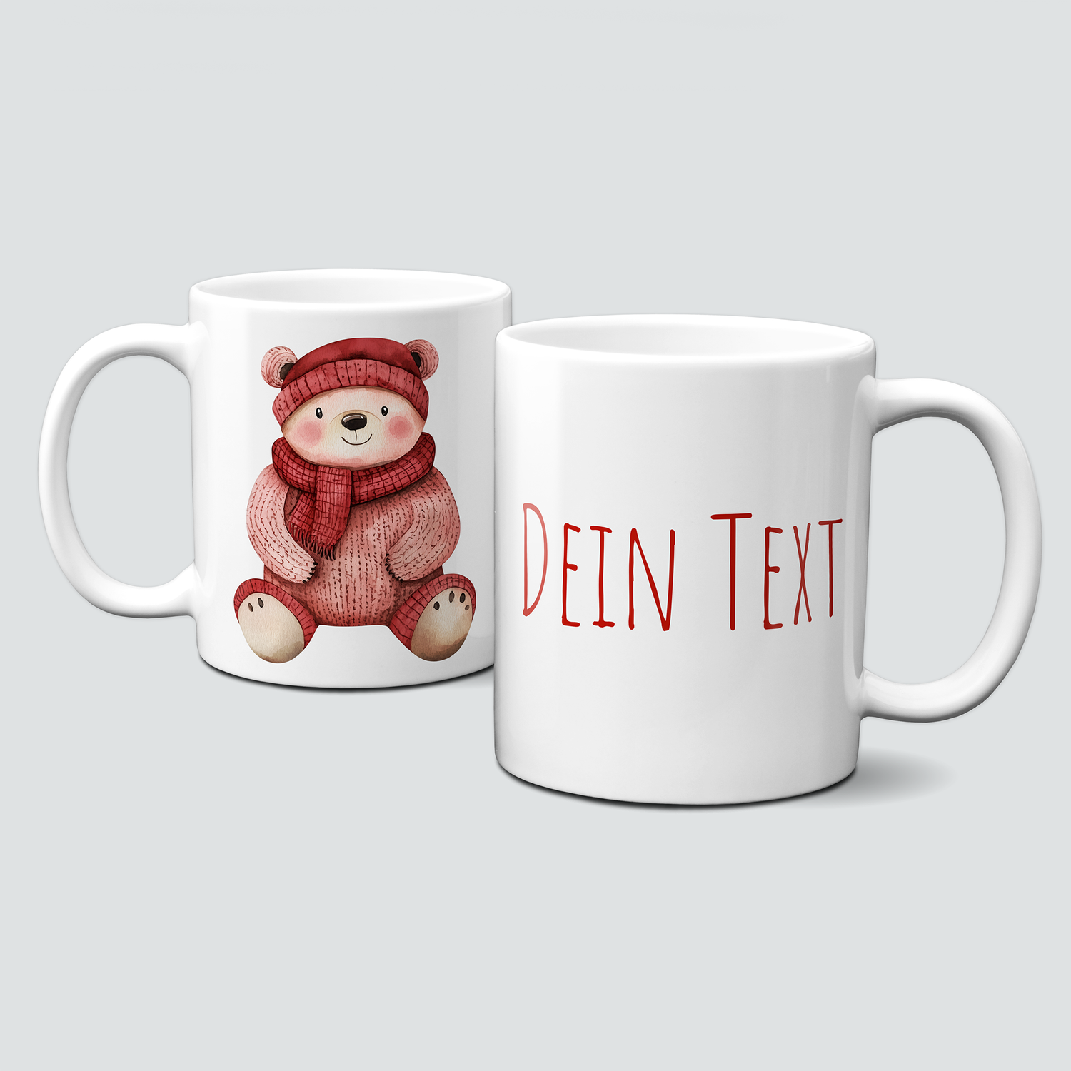 oh-cuptastic Tasse,  Weihnachten-Teddybär-Haube-Schal-Tiermotiv-Personalsierbar