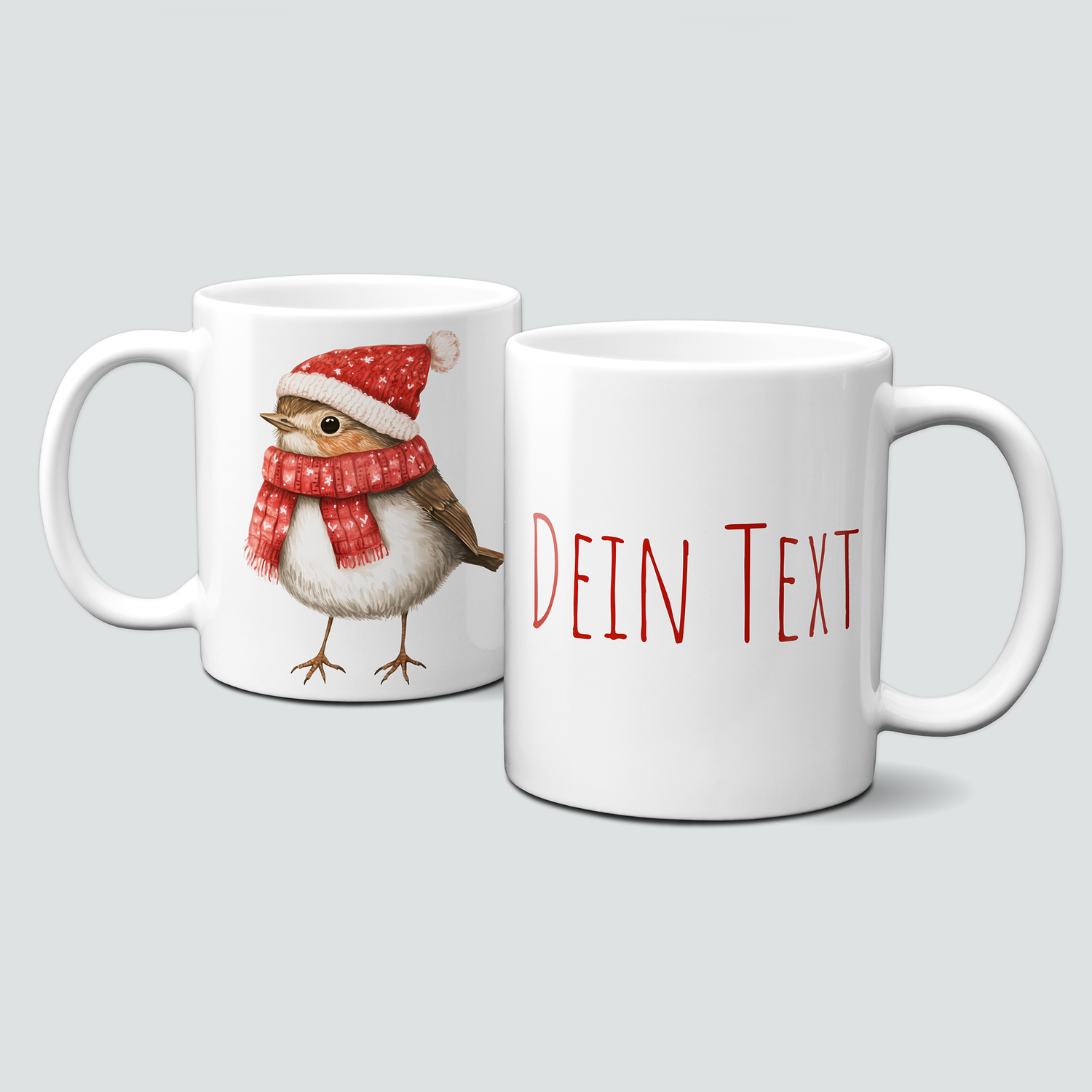 oh-cuptastic Tasse,  Weihnachten-Vogel-Mütze-Schal-Tiermotiv-Personalsierbar