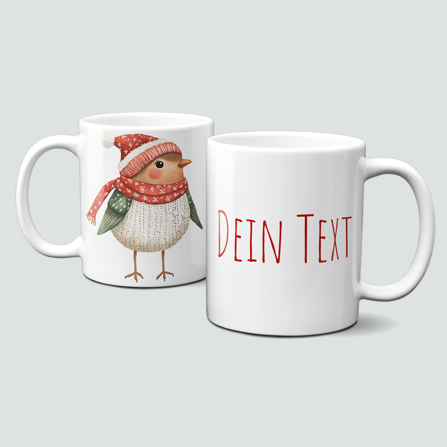 oh-cuptastic Tasse,  Weihnachten-Vogel-Mütze-Schal-Tiermotiv-Personalsierbar