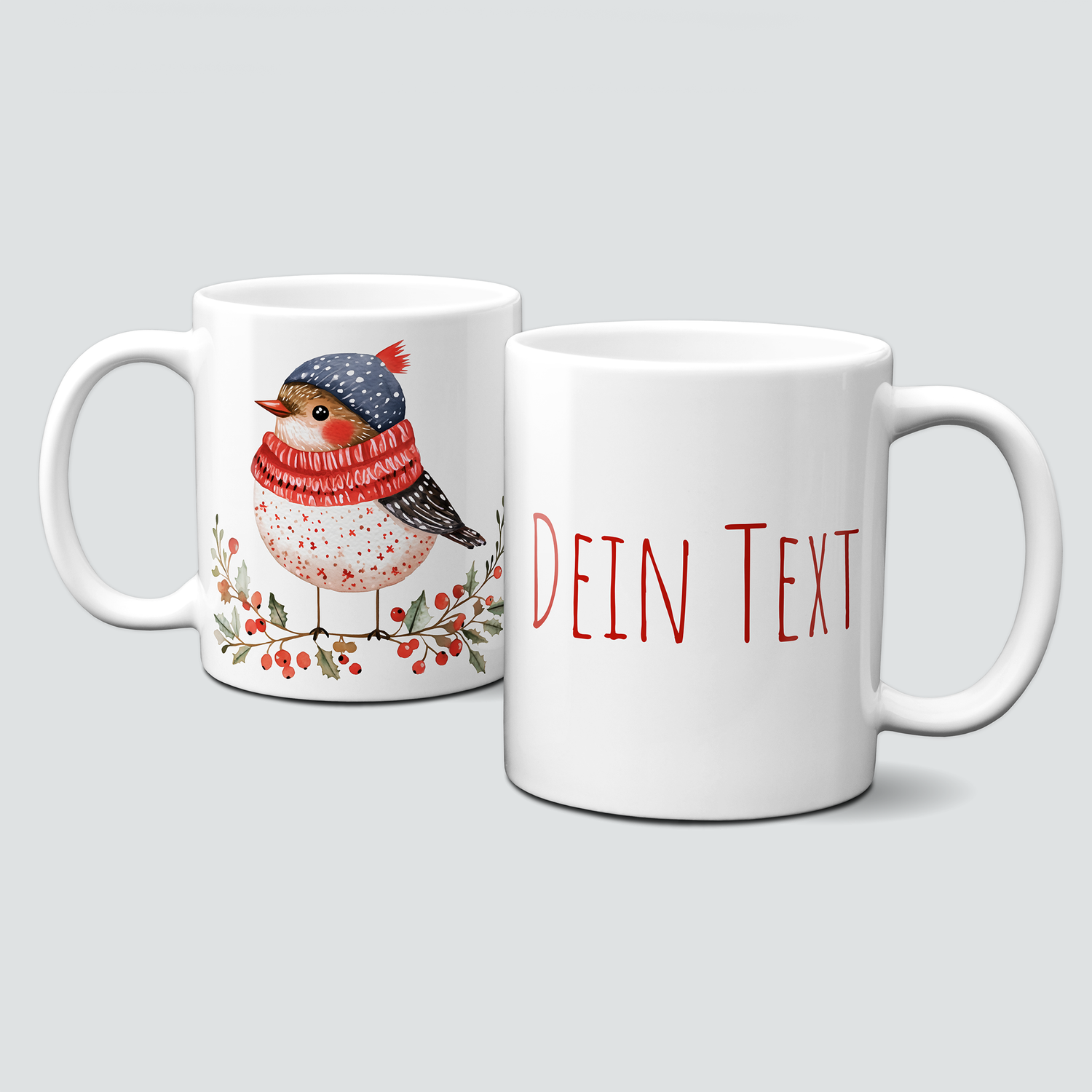 oh-cuptastic Tasse,  Weihnachten-Vogel-Haube-Schal-Tiermotiv-Personalsierbar