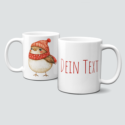 oh-cuptastic Tasse,  Weihnachten-Vogel-Mütze-Schal-Tiermotiv-Personalsierbar