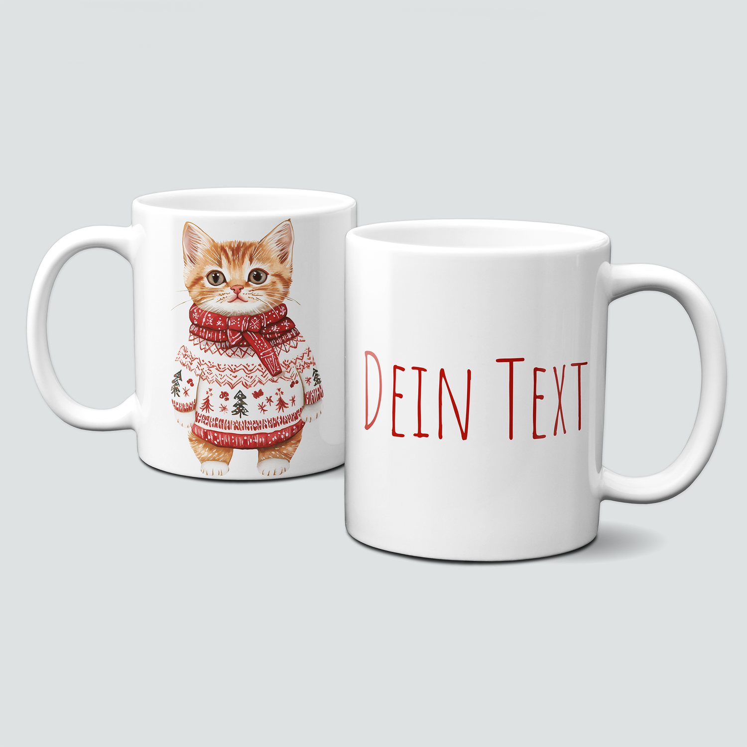 oh-cuptastic Tasse,  Weihnachten-Katze-Pullover-Schal-Tiermotiv-Personalsierbar