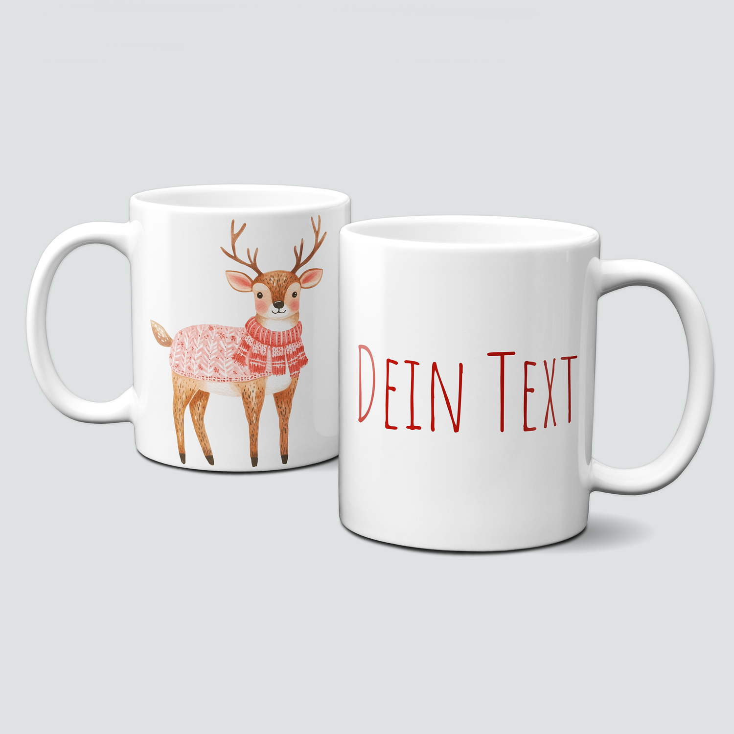 oh-cuptastic Tasse,  Weihnachten-Reh-Pullover-Tiermotiv-Personalsierbar