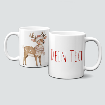 oh-cuptastic Tasse,  Weihnachten-Reh-Pullover-Schal-Tiermotiv-Personalsierbar