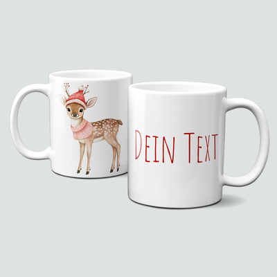 oh-cuptastic Tasse,  Weihnachten-Reh-Schal-Tiermotiv-Personalsierbar