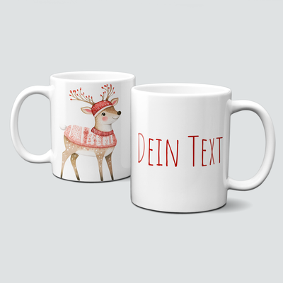 oh-cuptastic Tasse,  Weihnachten-Reh-Pullover-Mütze-Tiermotiv-Personalsierbar