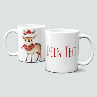 oh-cuptastic Tasse, Weihnachten-Reh-Schal-Mütze-Tiermotiv-Personalsierbar oh-cuptastic Tasse, Weihnachten-Reh-Schal-Mütze-Tiermotiv-Personalsierbar