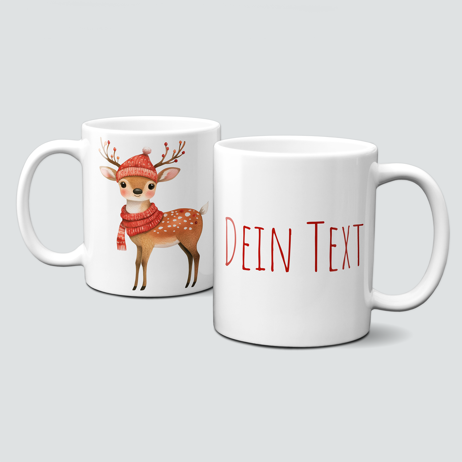 oh-cuptastic Tasse,  Weihnachten-Reh-Schal-Geweih-Tiermotiv-Personalsierbar