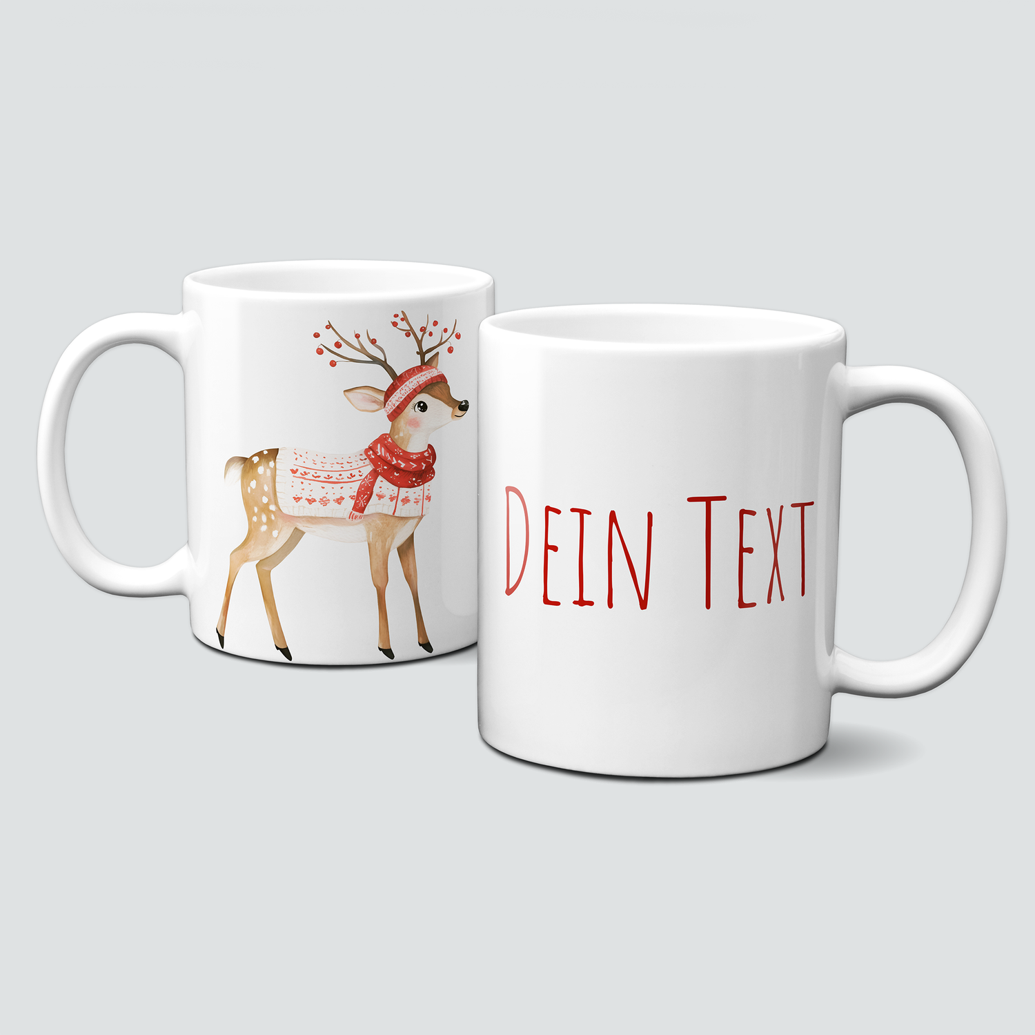 oh-cuptastic Tasse,  Weihnachten-Reh-Schal-Geweih-Tiermotiv-Personalsierbar