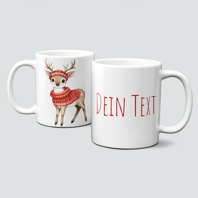 oh-cuptastic Tasse,  Weihnachten-Reh-Mütze-Geweih-Tiermotiv-Personalsierbar