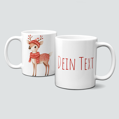 oh-cuptastic Tasse,  Weihnachten-Reh-Schal-Geweih-Tiermotiv-Personalsierbar