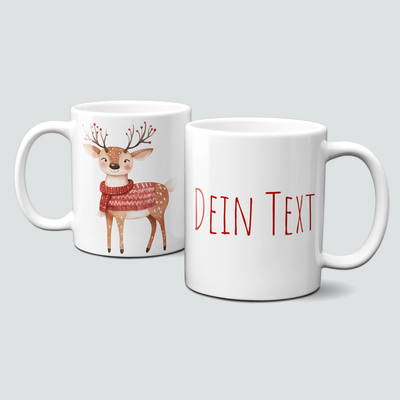 oh-cuptastic Tasse,  Weihnachten-Reh-Decke-Geweih-Tiermotiv-Personalsierbar