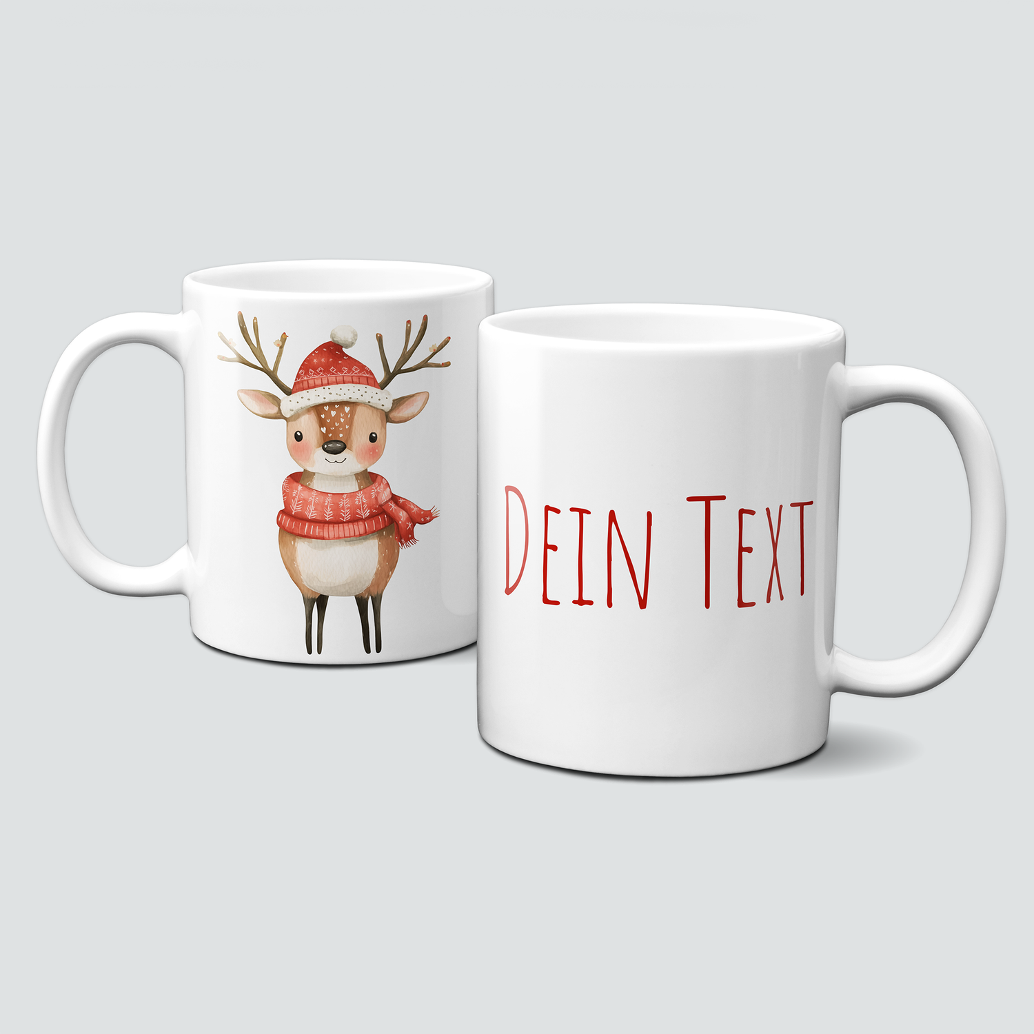 oh-cuptastic Tasse,  Weihnachten-Reh-Mütze-Schal-Geweih-Tiermotiv-Personalsierbar