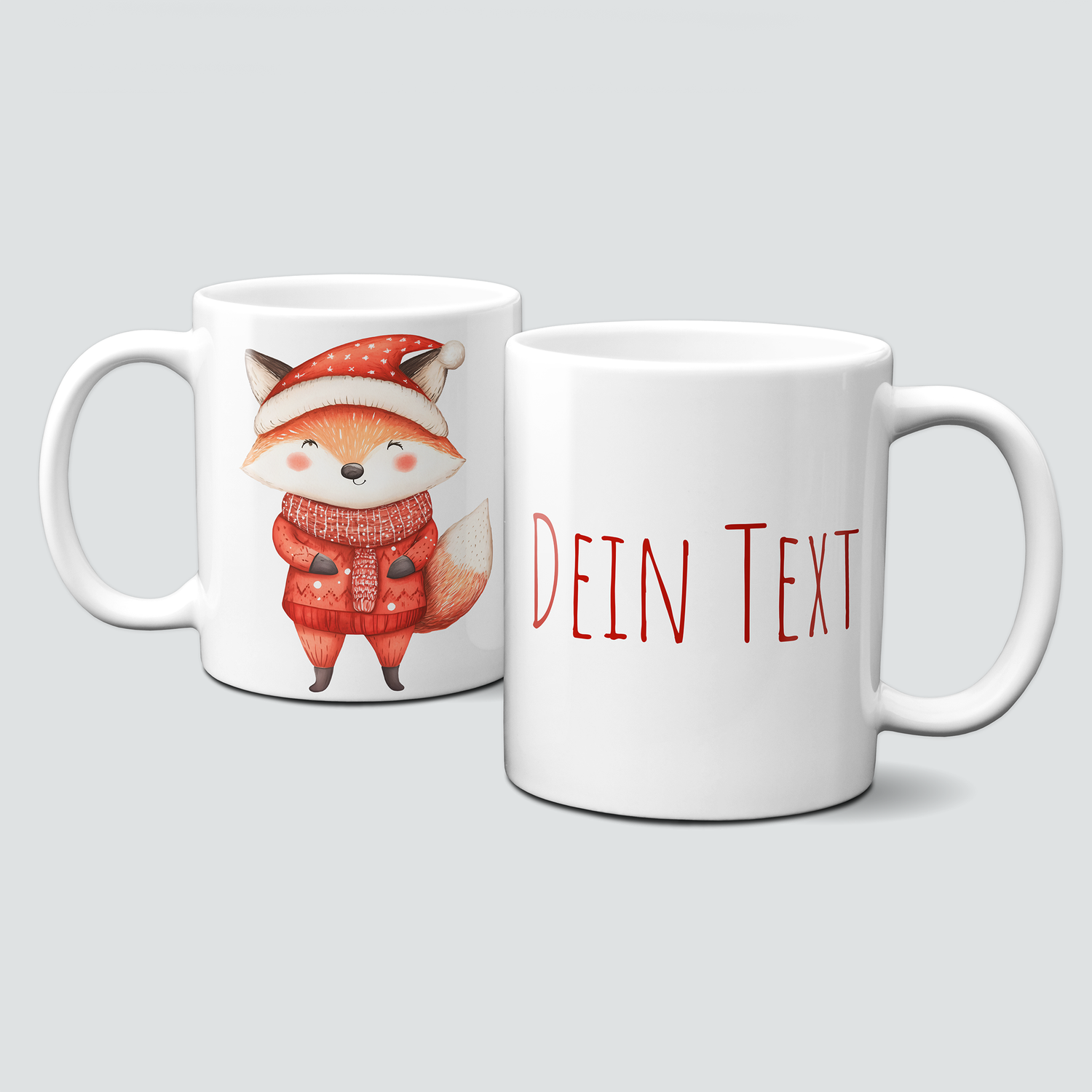 oh-cuptastic Tasse,  Weihnachten-Fuchs-Jacke-Weihnachtsmütze-Tiermotiv-Personalsierbar