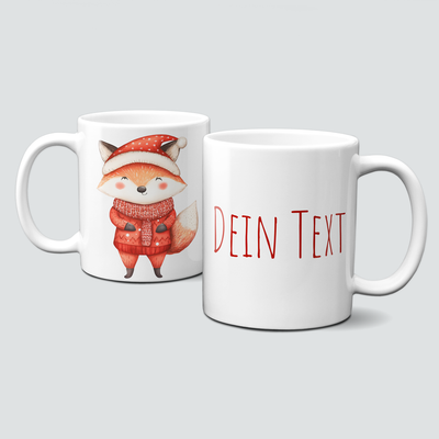 oh-cuptastic Tasse,  Weihnachten-Fuchs-Jacke-Weihnachtsmütze-Tiermotiv-Personalsierbar