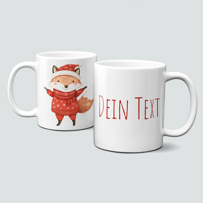 oh-cuptastic Tasse,  Weihnachten-Fuchs-Pullover-Weihnachtsmütze-Tiermotiv-Personalsierbar