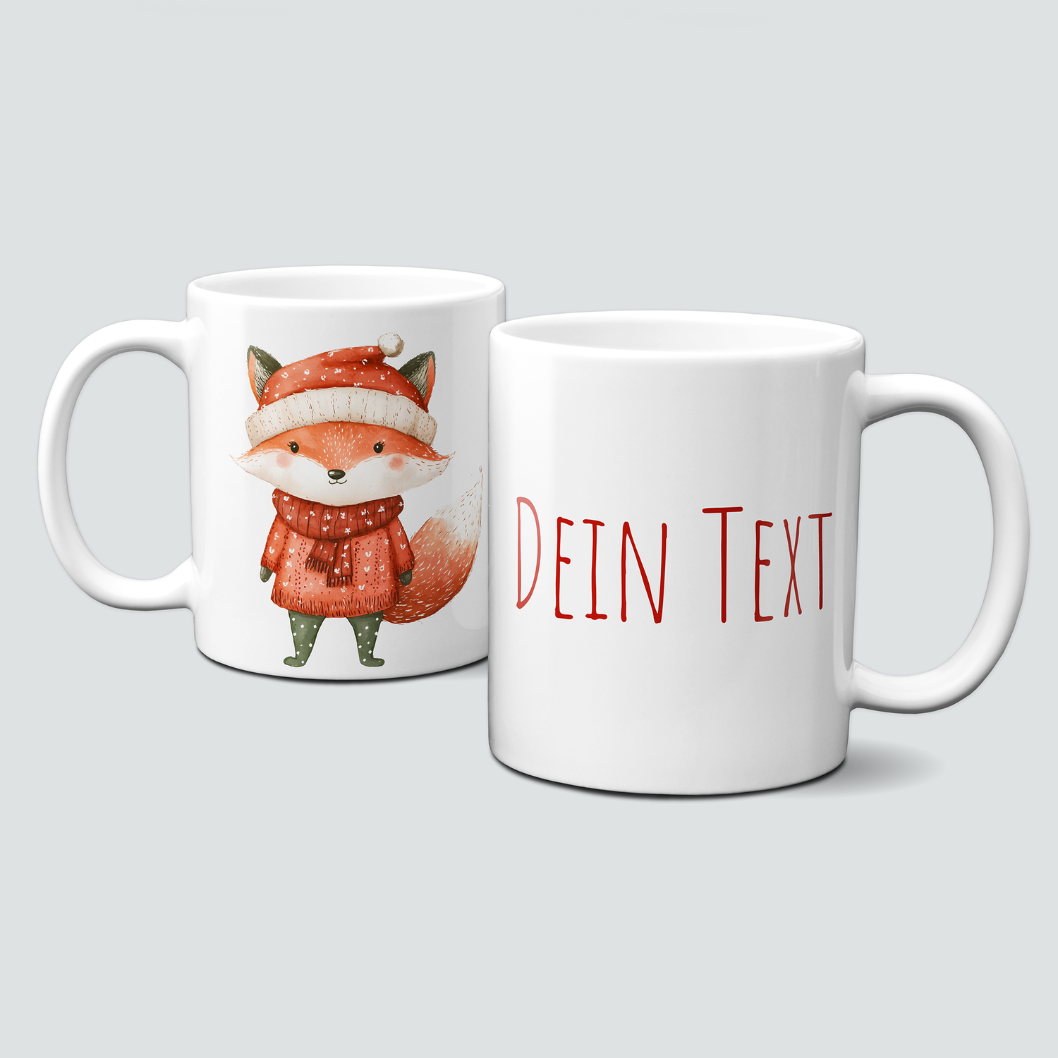 oh-cuptastic Tasse,  Weihnachten-Fuchs-Schal-Weihnachtsmütze-Tiermotiv-Personalsierbar