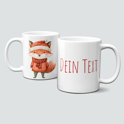 oh-cuptastic Tasse,  Weihnachten-Fuchs-Schal-Weihnachtsmütze-Tiermotiv-Personalsierbar