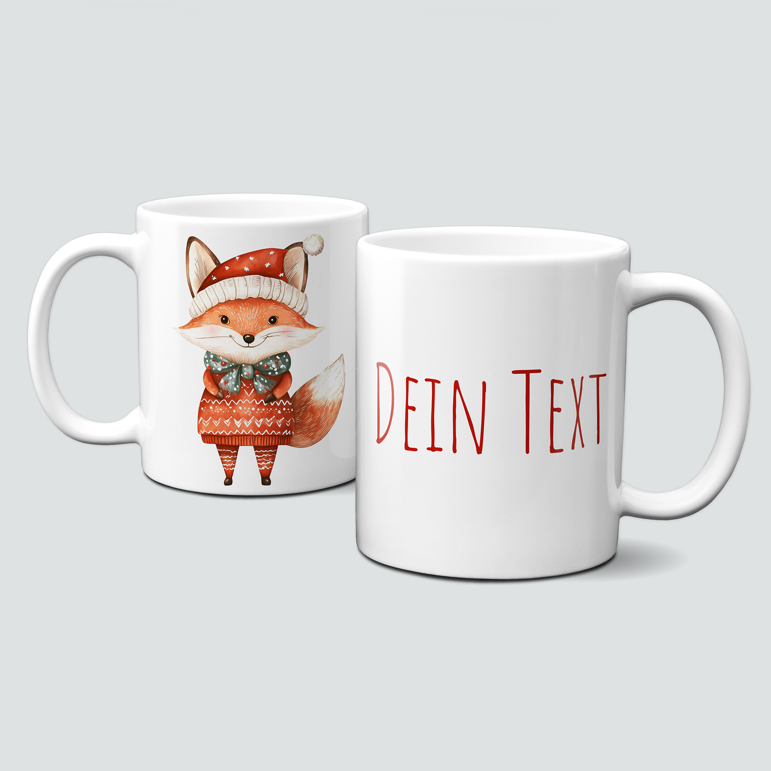 oh-cuptastic Tasse,  Weihnachten-Fuchs-Masche-Weihnachtsmütze-Tiermotiv-Personalsierbar
